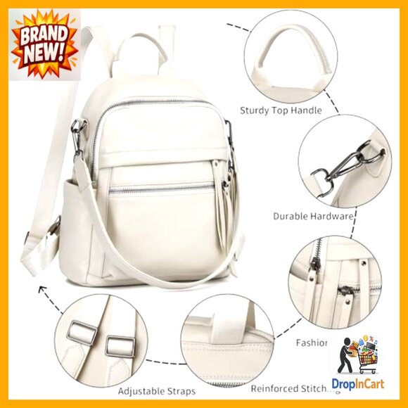Genuine Leather Backpack Purse Convertible Daypack Shoulder Bag Elegant Minimal main image 6